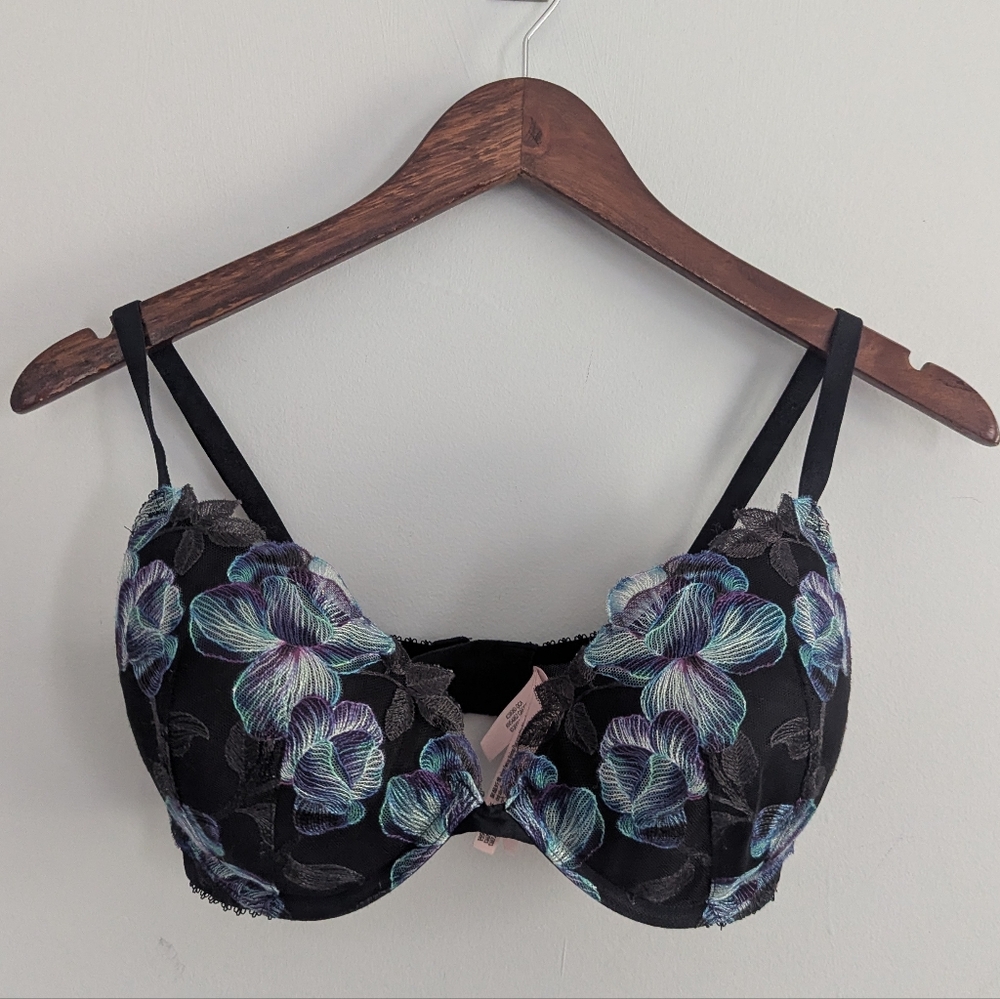 Victoria's Secret Black Bra with Blue Floral Accents - Picture 2 of 5